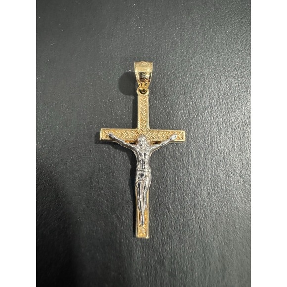 10K Gold w/ Rhodium Crucifix‎ Pendant Cross Jesus